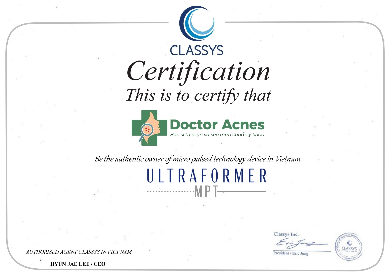 Certificate ultaformer DA