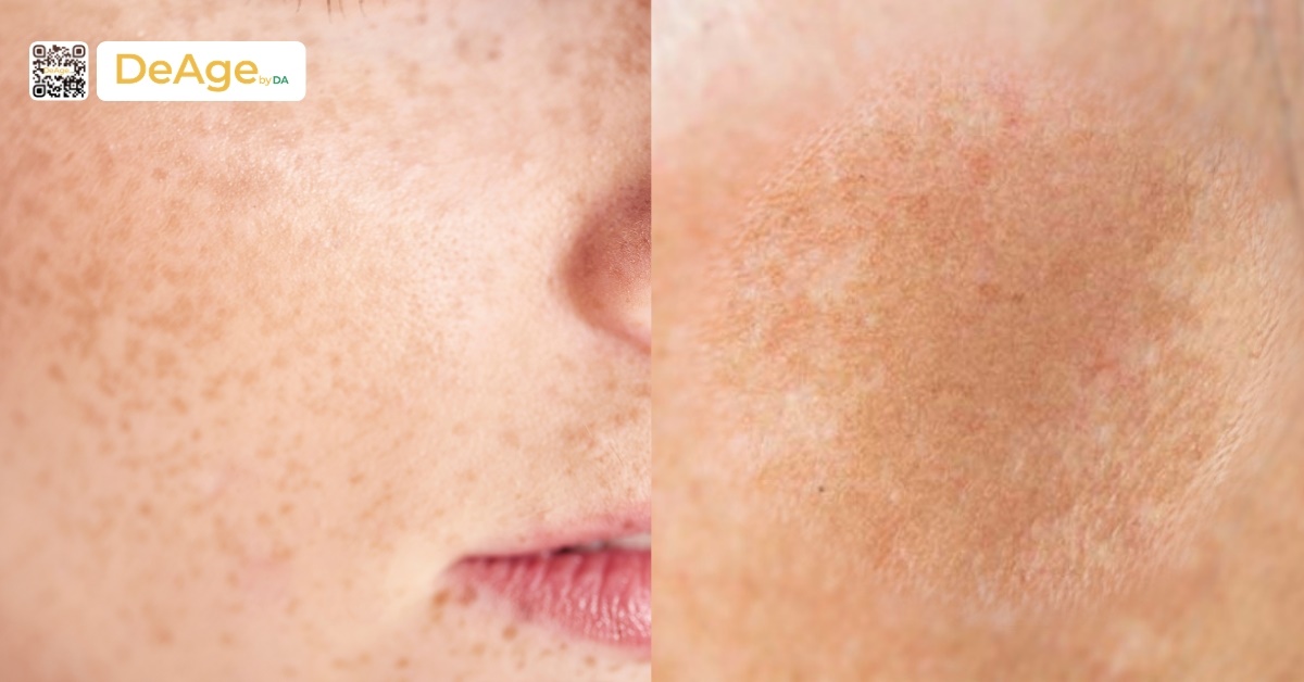 Phân biệt nám da và tàn nhang để lựa chọn phương pháp điều trị phù hợp 1 Tàn nhang (bên trái) và nám da (bên phải)