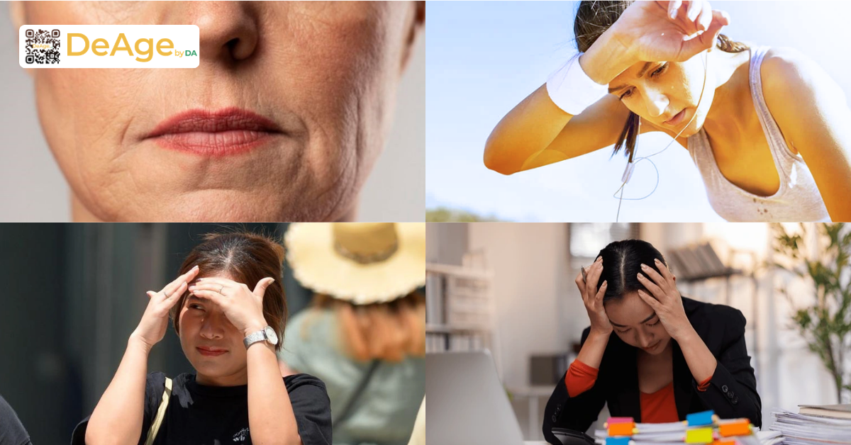 da lão hóa + giảm cân nhanh (chạy bộ có mồ hôi) + ng che nắng + stress
